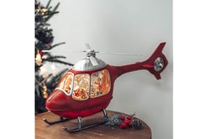 TIMEFLIES Christmas Musical Snow Globe Lantern Santa in A Red Helicopter Spinning Water Lantern Decoration for Home, Battery Operated or USB Powered