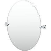 Gatco 4669 Reveal 26.5" H Frameless Oval Mirror, Chrome/Wall Mounted 26.50" H x 23.38" W Pivoting Frameless Oval Mirror/Beveled Tilting Oval Bathroom Vanity Mirror with Chrome Brackets