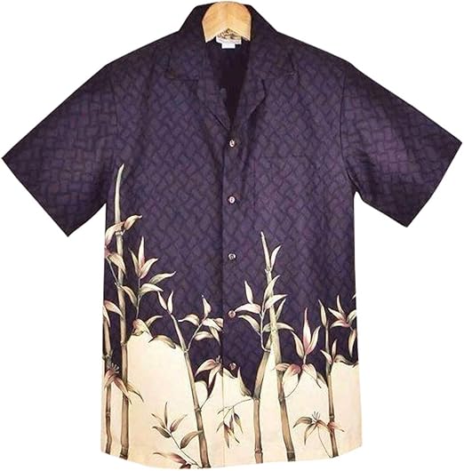 Amazon メンズアロハシャツ ハワイ製 Winnie Fashion 黒紫地 竹柄 和柄 コットン Hawaii シャツ 通販