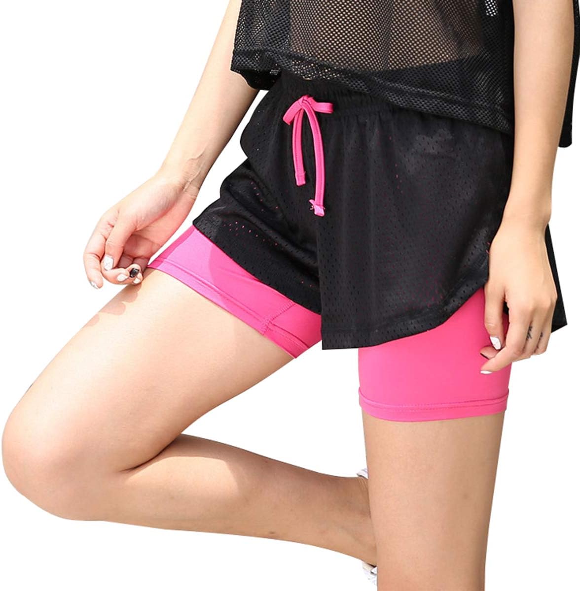 ECYC Women 2-in-1 Sport Short Double Layer Breathable Running Yoga Tights Short
