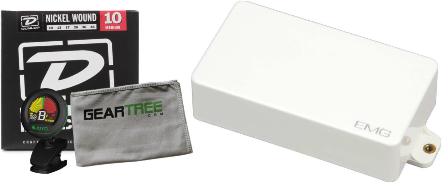 EMG 81 Humbucker Pickup White w/Geartree Cloth, Tuner, and Strings