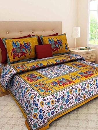 Bed Zone Rajasthani Bedsheet for Double Bed Jaipuri Printed