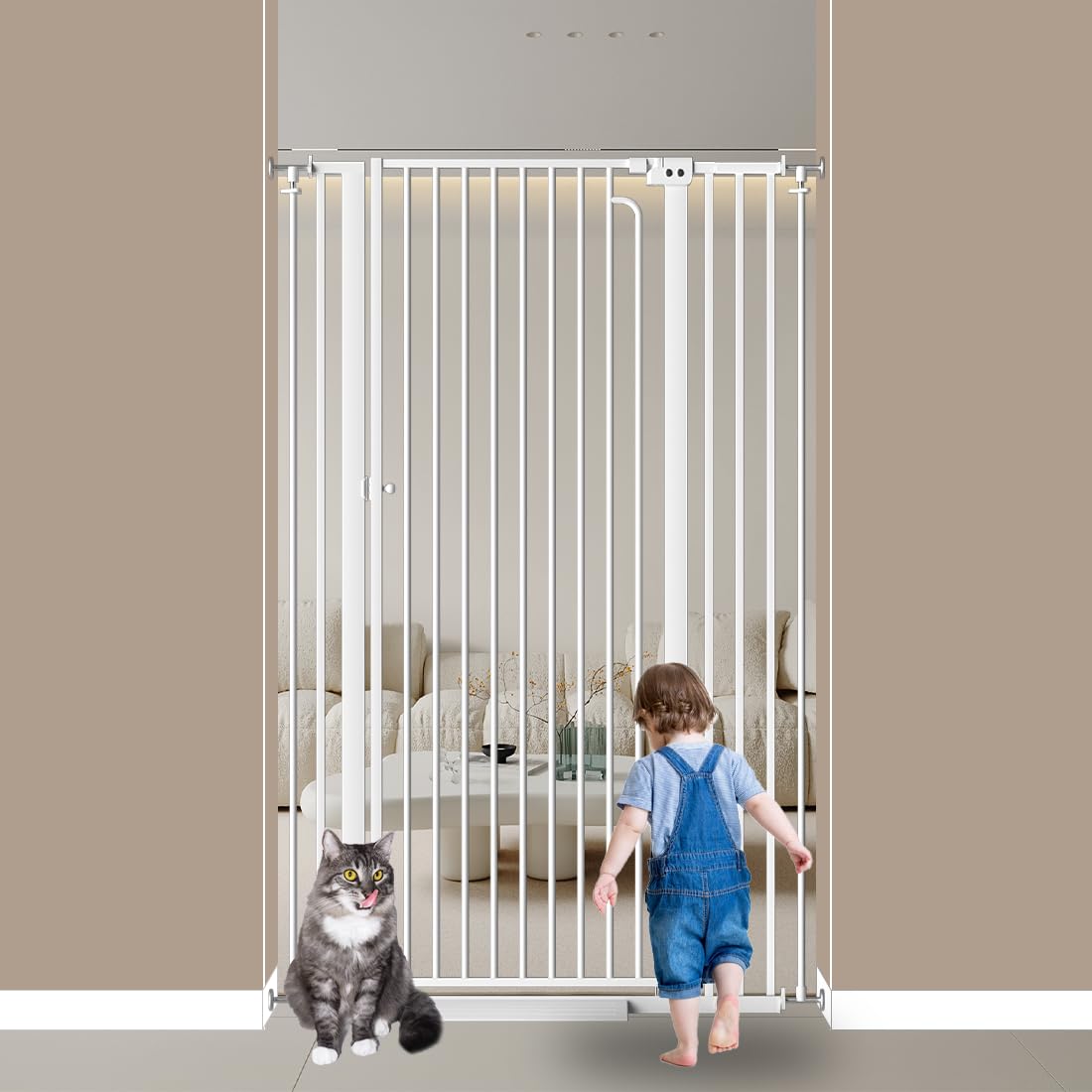 Photo 1 of 57" Extra Tall Cat Gate for Doorway,29.5"-38.5" Width, Extra Tall Baby Gate Tall Dog Gate Wide Baby Gate Safety,Narrow Auto-Close for Indoor Stairs, Doorways, and Kitchen