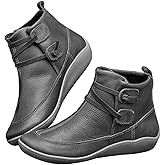 XHLEMON Arch Support Ankle Booties for Women Vintage Round Toe Slip-on Non-slip Platform Wedge Flat Boots for Women