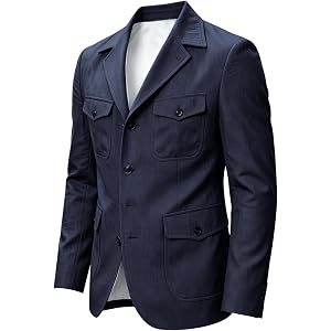 Men's Linen Safari Jacket Blazer Casual Multi Pocket Sport Coat for Travel