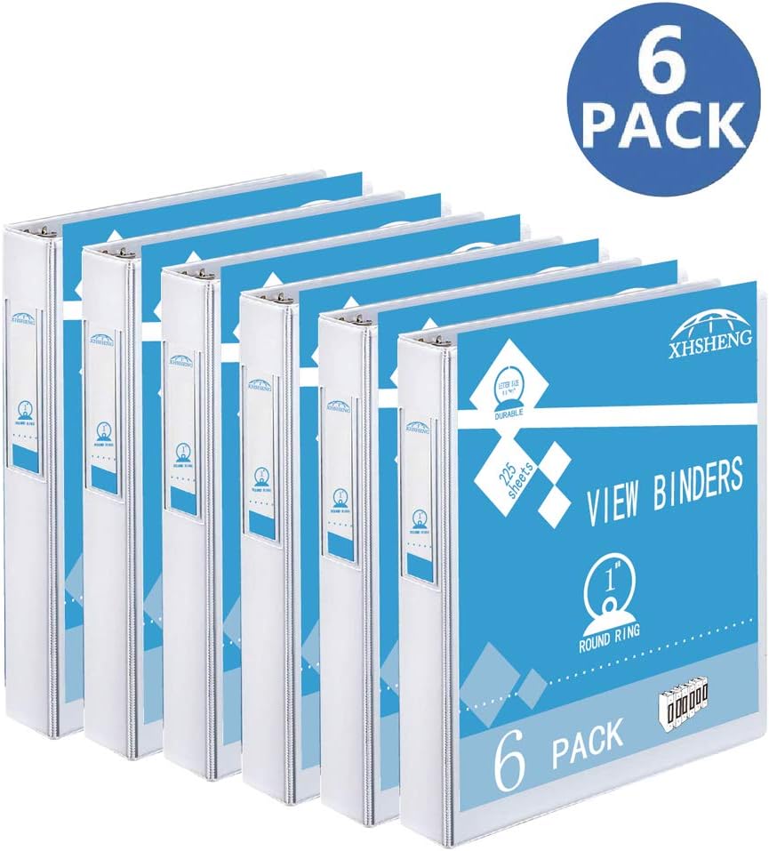 3 Ring Binder, 1 Inch, Round Ring, Holds 225 Sheets 8.5"11" Paper, Customizable Clear Cover, for Home, Office, and School Supply, 6 Pack : Office Products