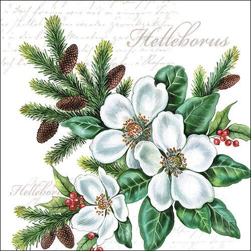 Paper napkins lunch/party/festival approx. 33 x 33 cm Christmas White Helleborus - Autumn - Winter - Christmas Table Decoration