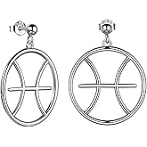 Zodiac Sign Hoop Earrings Women Girls 12 Constellation Dangle Drop Earrings White Gold Over 925 Sterling Silver Astrology Stud Earrings Hippie Accessories Celestial Jewelry Gift for Her Birthday