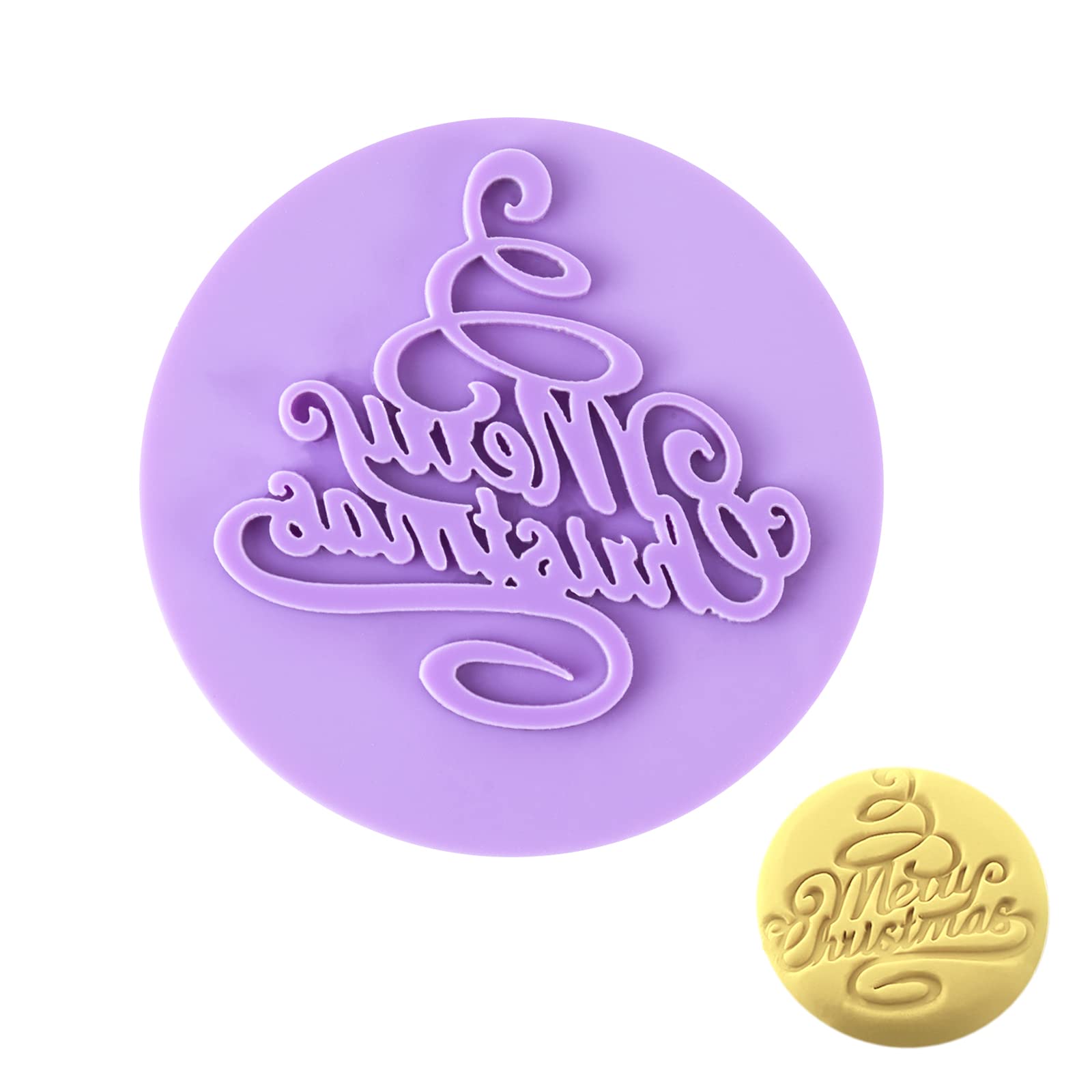 AWAVM Purple Round Cookie Mould, Merry Christmas Cookie Acrylic Baking Mould, Party Cookie Baking Decorating Tool, Embossed DIY Baking Tool, Thanksgiving