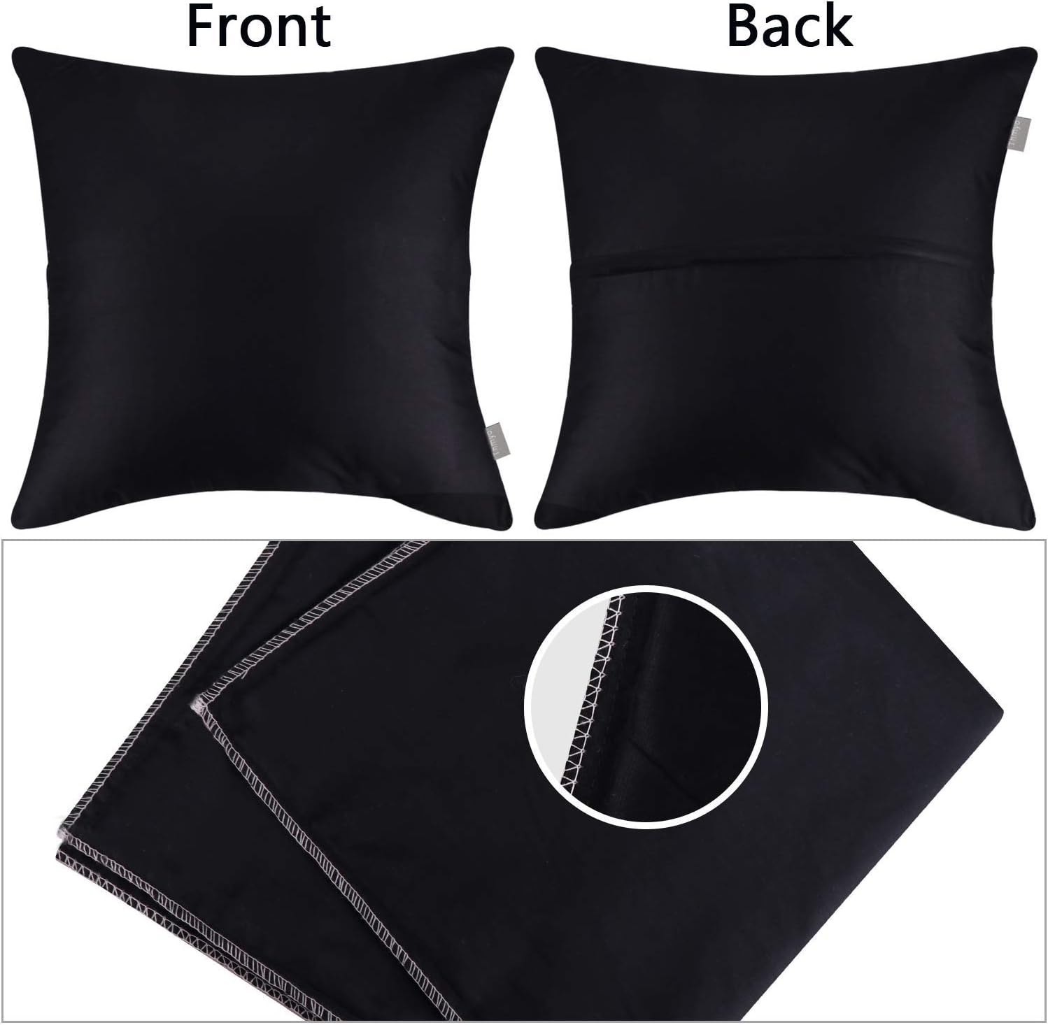 4-Pack 100% Cotton Comfortable Solid Decorative Throw Pillow Case Square Cushion Cover Pillowcase (Cover Only,No Insert)(18x18 inch/ 45x45cm,Black): Home & Kitchen