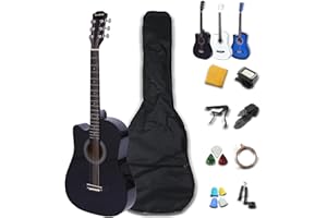 Rosefinch 38 inch Left Handed Acoustic Guitar Kit for Beginner 3/4 Size Cutaway Lefty Acustica Guitarra Bundle Set (38" Black