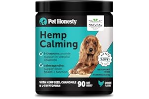 PET HONESTY Natural Hemp Calming Chews for Dogs - Calming Aid Supplement for Occasional Anxiousness with Valerian Root, Chamomile, + Magnesium - Stress, Separation & Thunder Support - (Chicken, 90 Count)