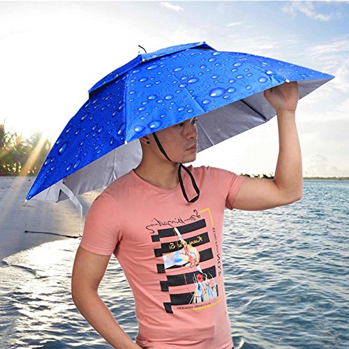 Jocestyle 2 Layer Hand Free Hat Waterproof Elastic Fishing Gardening Folding Umbrella Hat Headwear