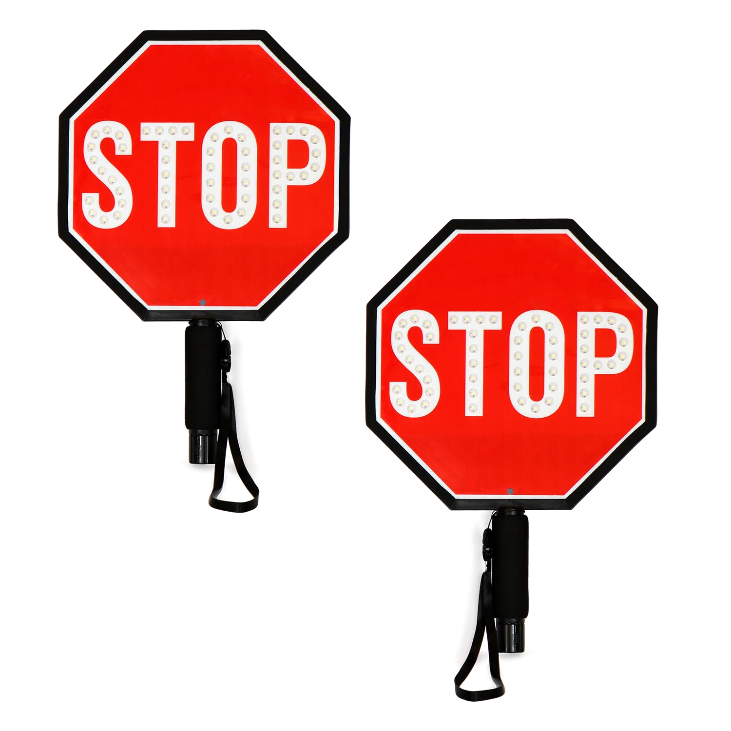 Photo 1 of SmartSign 12" LED Stop Paddle, Rechargeable Battery & Charger, 2-Sided Reflective Hand Held Aluminum Sign with Strap, Steady/Flashing Light Modes, Foam-Padded Grip, 1-Pack