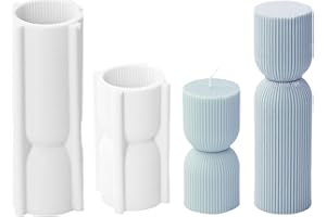 LSLEVA 2 Pack Cylindrical Tall Pillar Silicone Molds, DIY Ribbed Twist Molds for Candle Making, Geometric Abstract Decorative Striped Aroma Gypsum Molds for Home Decor Art Crafts