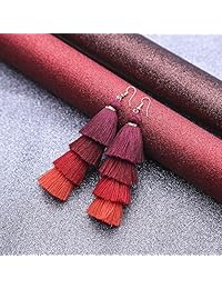 5 Pairs of Tassel Drop Earrings Colorful Long Layered Dangle Earrings Different Type of Hand-crafted Tassel Earrings for Women Girls Valentine Birthday Gift