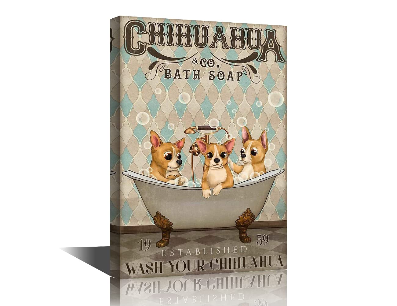 Chihuahua Canvas Wall Art Modern Home Wall Decoration Fun Animal Canvas Art Fun Poster Art Gifts Suitable for Bathroom Living Room Bedroom Pet Shop Hallway Store Framed Ready to Hang 16" Wx24"H