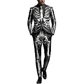 JHOKCI Mens Skeleton Suit 3 Piece Halloween Costume Slim Fit One Button Tuxedo Prom Party Outfit with Jacket, Pants and Tie