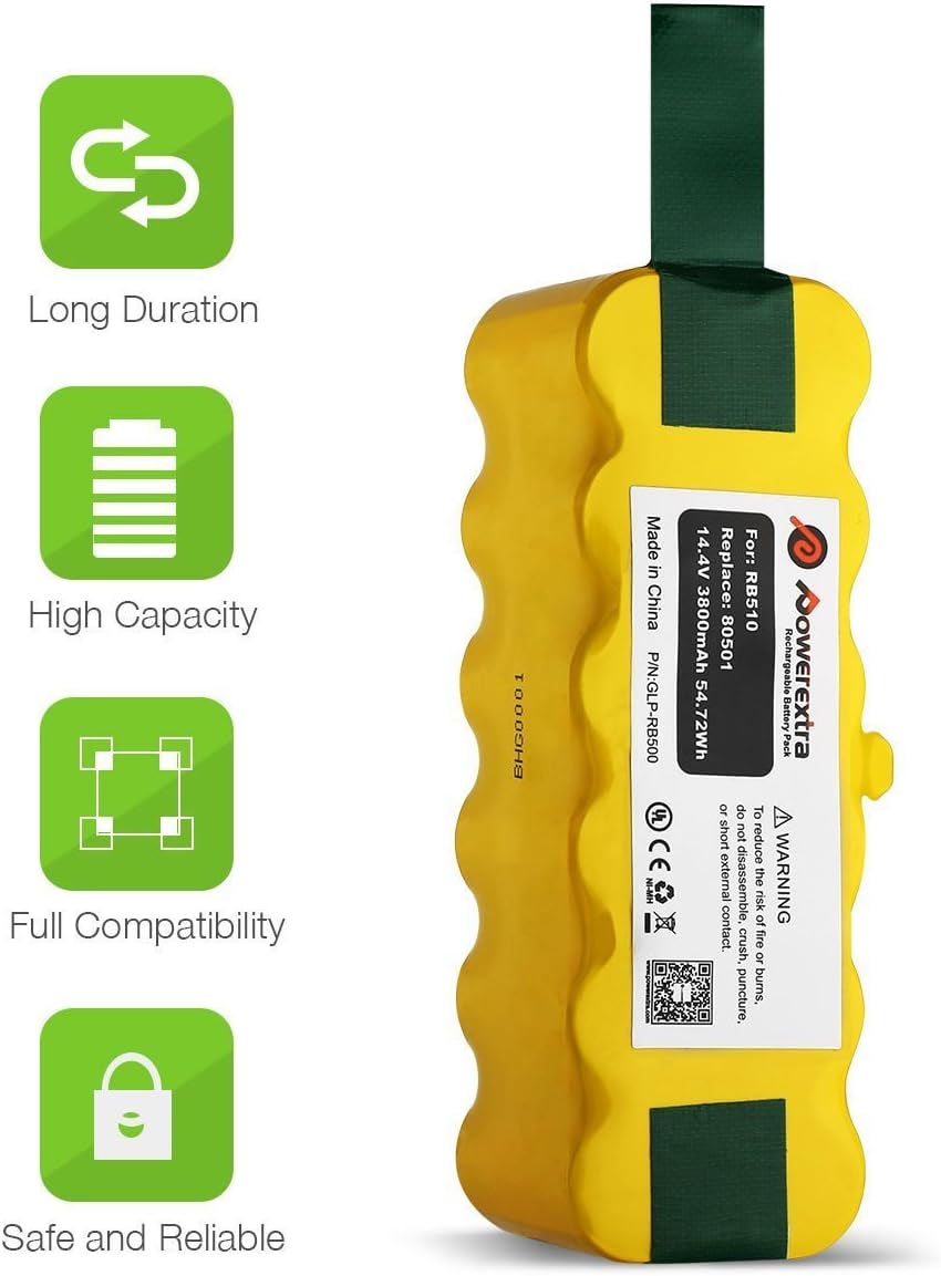 Powerextra 3.8Ah 14.4V Replacement Battery Compatible with Roomba R3 500 600 700 800 900 Series 500 510 531 535 540 550 552 560 570 580 595 620 650 660 700 760 770 780 790 800 870 900: Home & Kitchen