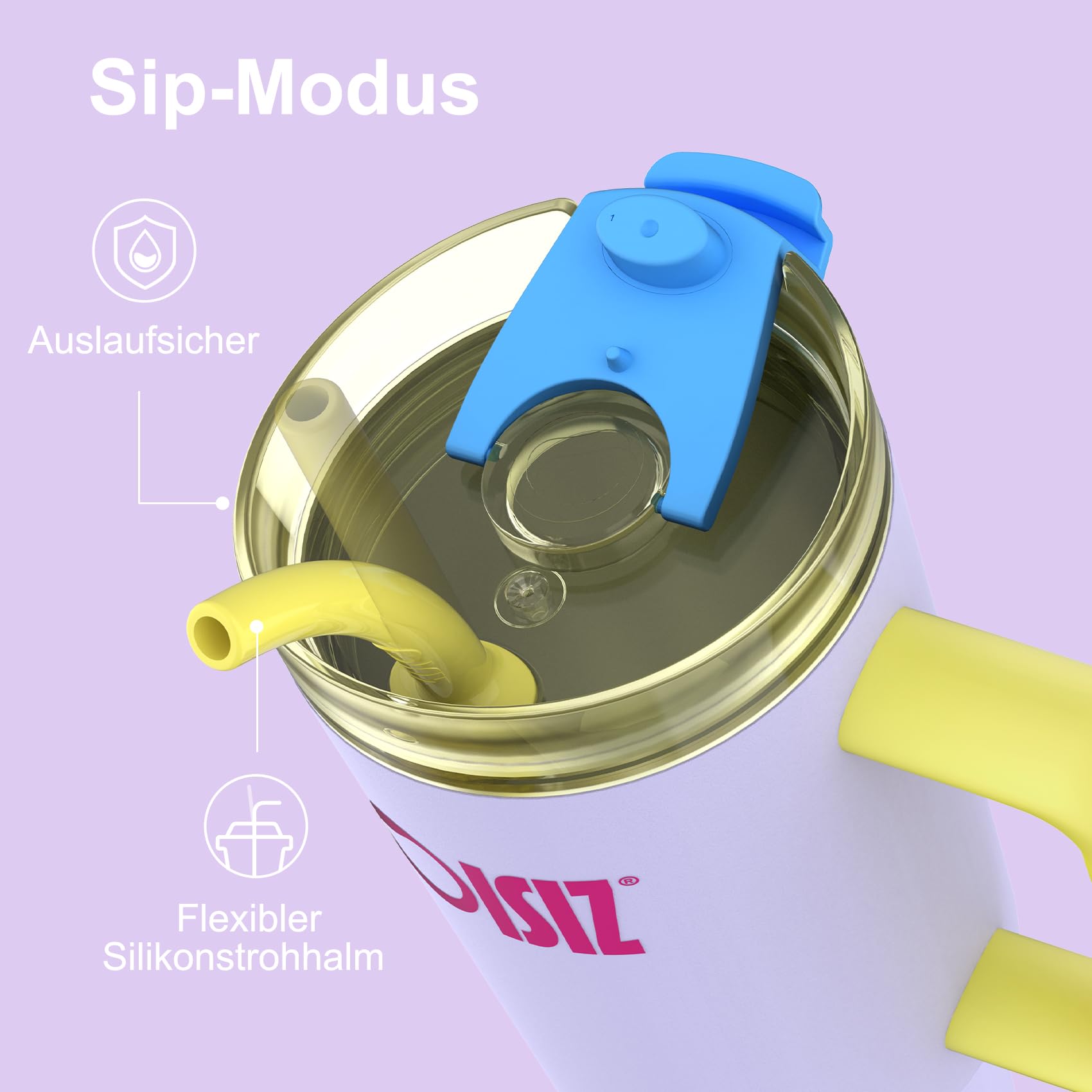 OISIZ Becher mit Griff und Trinkhalm,1200 ml/1.2L Isolierter Edelstah Thermobecher,Wasserflasche EiskaffeeReisebecher,Trinkflasche mit Strohhalm,Deckel zum Schlürfen oder Trinken,BPA-frei 3