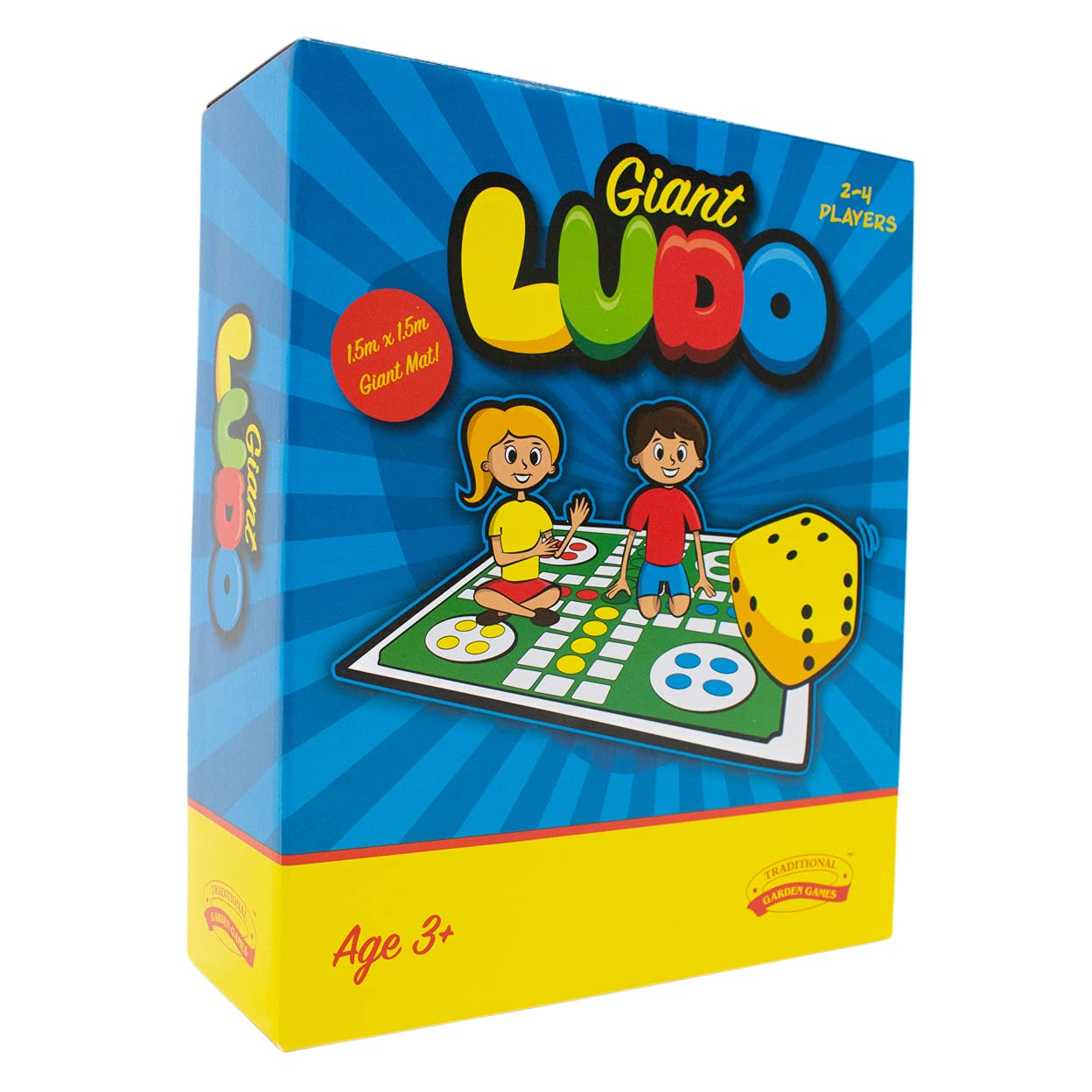 Giant Garden Ludo Game – 1.5m x 1.5m Outdoor Board Game with Inflatable Dice, 16 Colourful Counters, Durable Mat & Pegs – Jumbo Family Lawn Game for Kids & Adults, Indoor/Outdoor Use