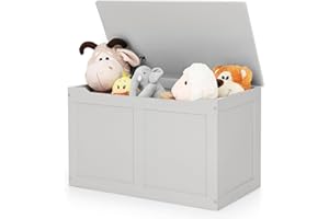 HONEY JOY Kids Wooden Toy Box, 2 In 1 Large Toy Storage Truck Bench with Flip-Top Lid, 2 Safety Hinges & Groove Handle, Toddler Big Toy Chest for Playroom & Bedroom, Gift for Boys Girls Age 3+