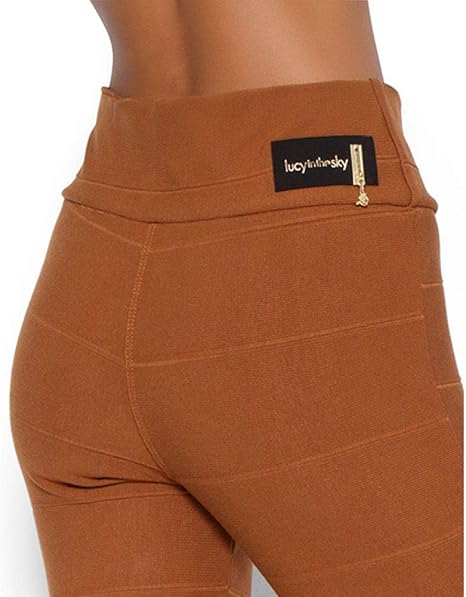 calça flare bandagem caramelo
