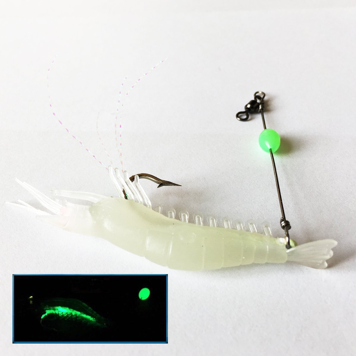 6 esche luminose a forma di gamberetto, in morbido silicone artificiale, 9,4 cm, di colore misto, con gancio, ruotanti, per pesca della trota, salmone, spigola, in acqua dolce e salata