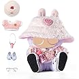 5-Piece 17cm Labubu Clothes Set- for labubu Clothing Set for 17cm Collectible Figures - Clothes + Light Pink Heart-Shaped Velvet hat + Small Camera + Glasses + Canvas Shoes, No Doll Included