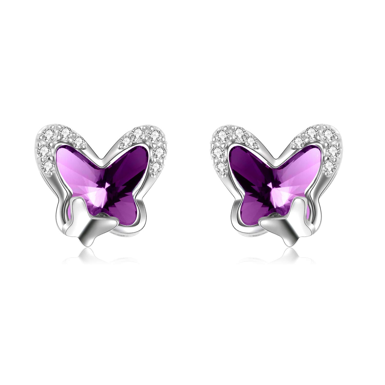 Sterling Silver Butterfly Stud Earrings, Butterfly Jewellery Birthday Gifts for Women Girls Her Daughter (Purple)
