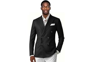 KSWYCT Double Breasted Men's Grey Solid Color Slim Fit Casual Blazer Jacket for Sport, Work, Office, Business, Daily Wear