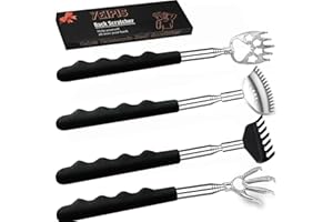 Yeipis 4Pcs Different Back Scratcher Extendable Back Massager Tool with Rubber Handles, Metal Portable Telescoping Back Scratcher, Stocking Stuffers for Men Women Christmas Gift (Black)