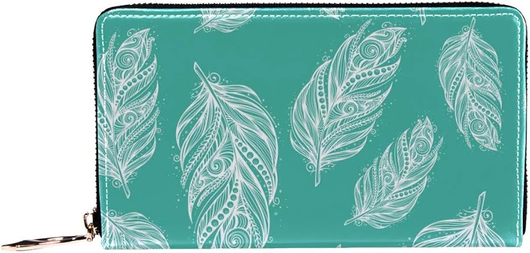 Amazon Ayustyle 財布 レディース メンズ 羽根 羽 ティファニーブルー 長財布 二つ折り 大容量 ラウンドファスナー ウォレット Puレザー 贈り物 プレゼント カラフル 財布