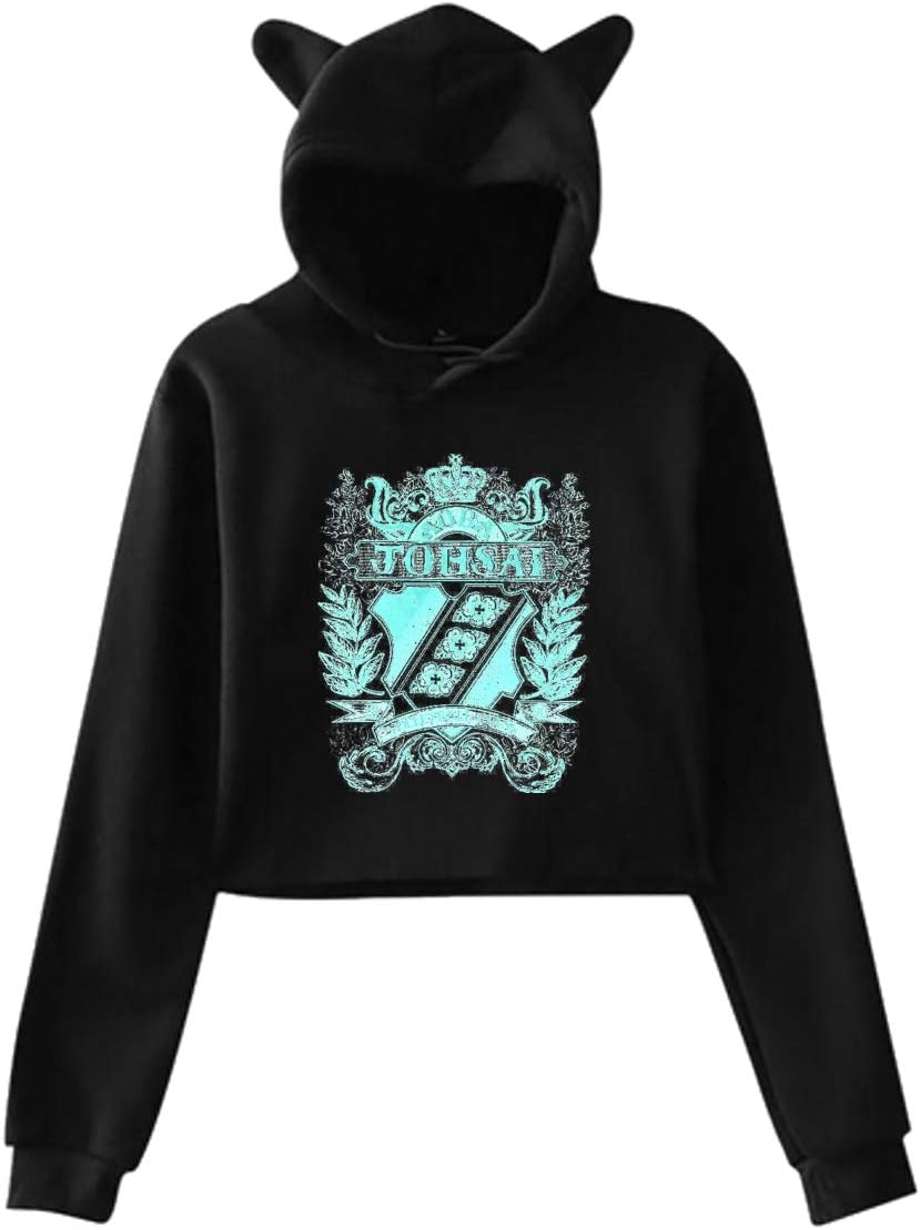 WEIYE Haikyuu Team Types Fancy Aoba Johsai Women's Long Sleeve Cat Crop Top Hoodie Cat Ear Pullover Hooded Sweatshirt