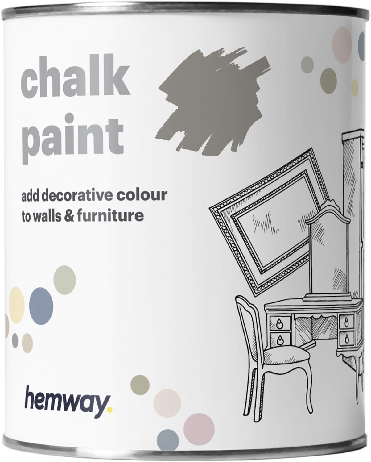 Hemway Chalk Paint Old Stone Grey Furniture Paint 1L, Matt Finish Shabby Chic, Chalk Furniture & Walls, Quick Dry & 1 Coat