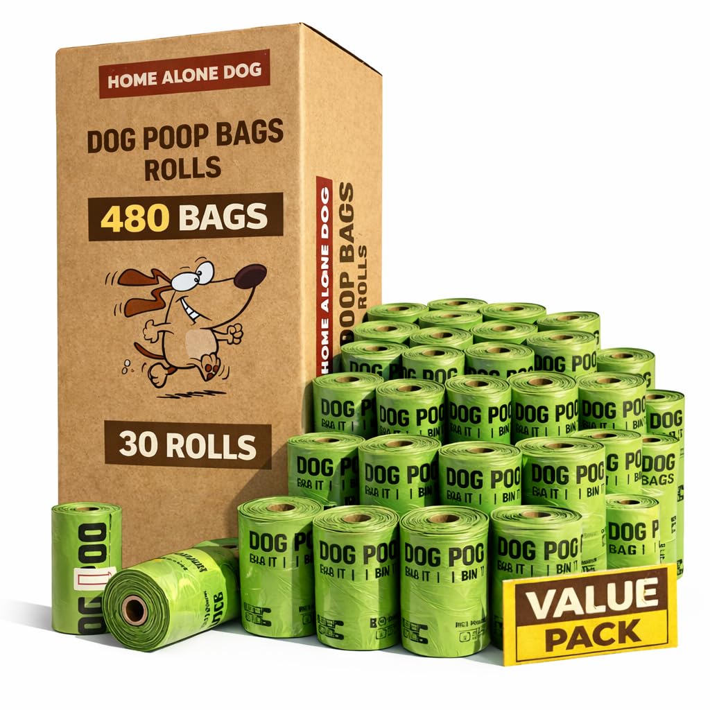 Dog Poop Bags Rolls - 480 Strong Dog Waste Bags with Dispenser - Leak-Proof - Green - 22x32cm - 16 mic - Each Doggie Poo Bag is 22 x 32 cm - 8 Month Supply in One Box