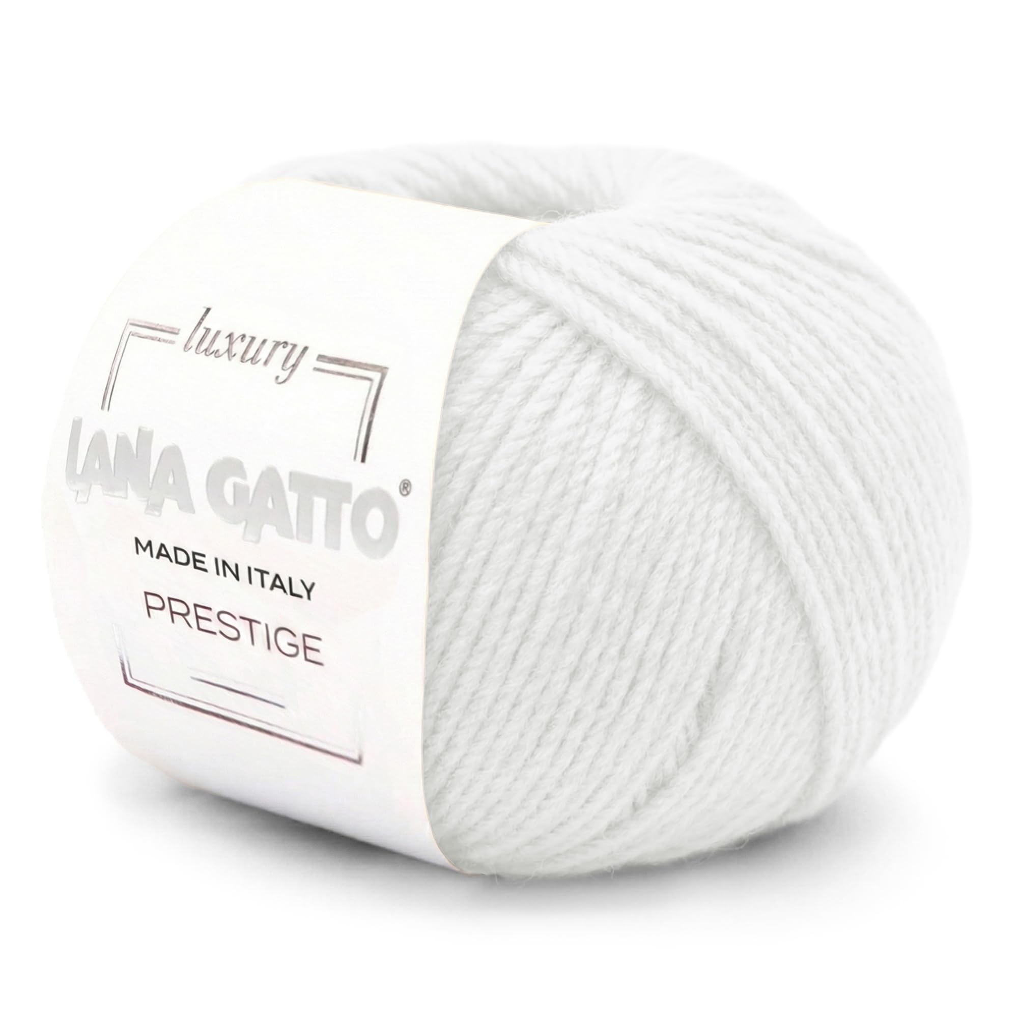 100% Cashmere Yarn for Knitting and Crochet, Lana Gatto Luxury Prestige Line, 25 gr. 75 mt, 0.9 oz 82 yds (White - 10001, 1)