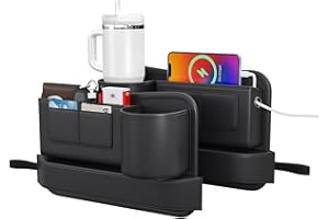 Wanfuder Car Seat Gap Filler with Cup Holder 2 Pack Leather Car Seat Organizer and Storage Automotive Accessories - Front Seats Adjustable Gap Filler with Pockets for Cards, Phones,tumblers, Keys
