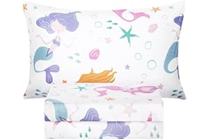 BYSURE Twin Sheets Set Kids(Mermaid, Pink), 3 Pieces Easy Fit Deep Pocket Sheets Set, Breathable Wrinkle-Free Microfiber Bedding for Children