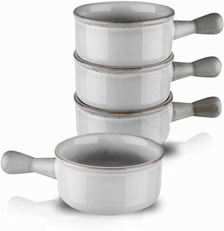  | KOOV French Onion Soup Bowls With Handles Microwave Safe, 15 Oz Ceramic Soup Crocks for Oatmeal, Cereal, Stew, dessert, Reactive Glaze Set of 4 (Variable Grey): Soup Bowls