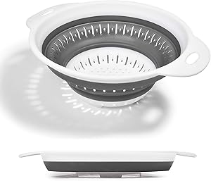 Collapsible Colander, BPA Free Silicone Food Strainer with Plastic Handles, Vegetable and Fruit Can Foldable Colander Strainer Dishwasher Safe - Small