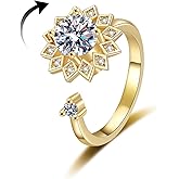 Bestleey Sunflower Spinner Rings for Women Fidget Ring Anxiety Spinner Ring Statement Adjustable With Cubic Zirconia Rings Valentine's Day New Year Christmas Fashion Jewelry