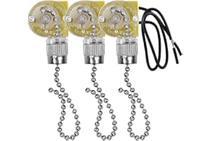 Akahttbn Ceiling Fan Light Switch Zing Ear ZE-109, Two-Wire On-Off Control Replacement, Compatible with Hunter Ceiling Light Fans Lamps and Wall Lights (Nickel Pull Chain) 3 Pcs