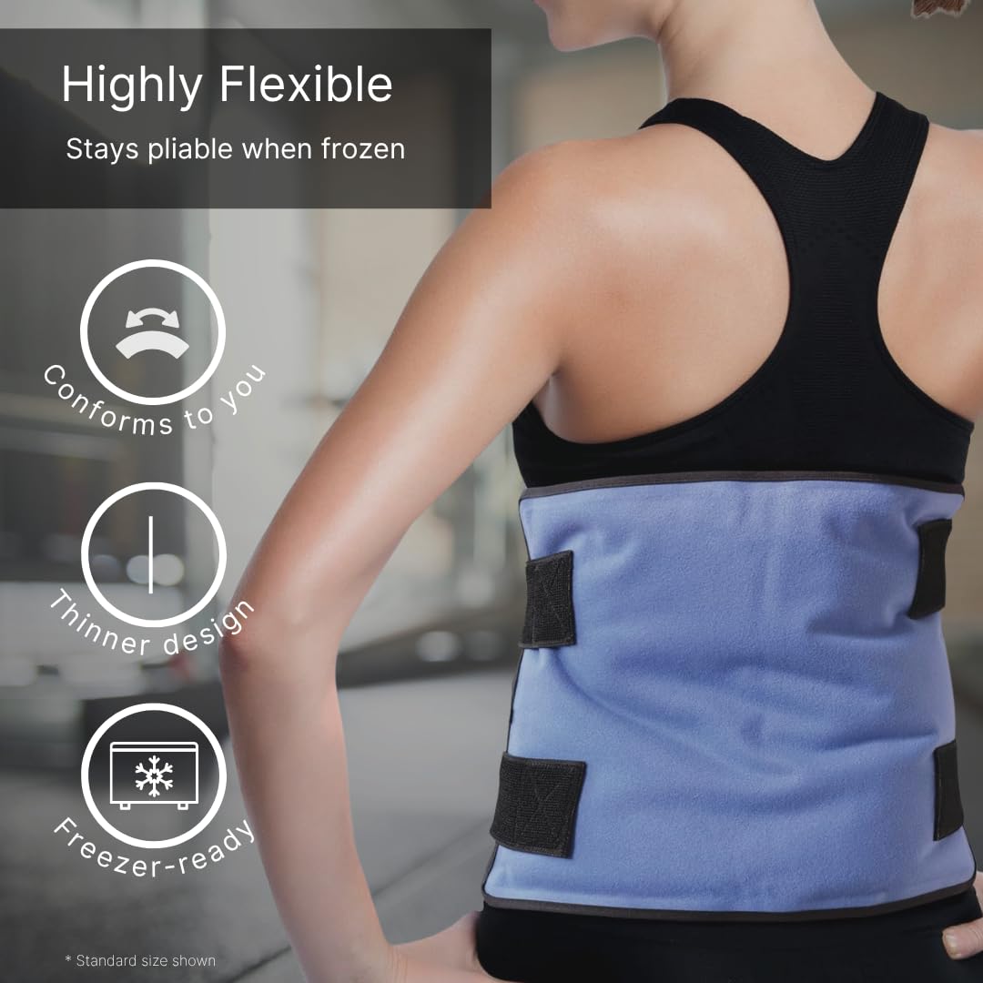 FlexiKold Reusable Gel Ice Pack with Straps – Cold Compress Pack for Injuries – Flexible Medical Ice Wrap for Back, Shoulders, Legs, Knees, Sciatica, Muscle Pain – Half Size
