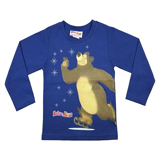 Jungen Langarm-Shirt Mascha und der Bär, Oberteil aus 100% Baumwolle in GRÖSSE 92, 98, 104, 110, 116, 122, Longsleeve, Sweat-