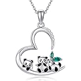 UCADRIT Pandas Necklace Sterling Silver Animal Pendant Animal Jewelry Gifts for Women Panda Lovers Mom