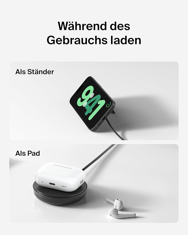 Magnetisches Kabelloses Ladegerät (15W) mit Ständer – zertifiziertes MagSafe Ladegerät, Qi2 Ladestation für iPhone 16, 15, 14, Samsung Galaxy S25, S24, AirPods usw. (mit Netzteil) – Schwarz