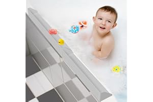 Resseor Splash Guard for Bathtub, 3.8" x 3.6" Silicone Bath Tub Splash Guard with 6 Suction Cups, Bathtub SplashGuard Play Shelf Area for Kids with 3°Drainage Slope for Faster Drying - 2 Packs Grey