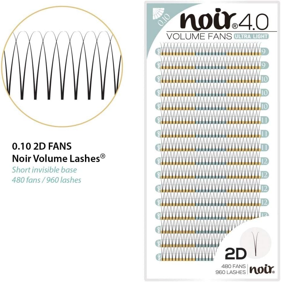 Russian Lashes Pre made Fan Lashes | Top Quality with Short & Thin Base | Noir Volume Lashes® 2D 0.10 Faux Mink C D Curl Tray | Individual Eyelash Extensions (D 12mm)