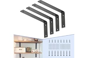 CLT CLETING CLT Black Shelf Bracket, 12” X 5” Quarter Inch (1/4") Thick- Max Load: 440 lb Rustic Industrial Modern Farmhouse Heavy Duty Cold Rolled Steel Bracket for Table Bench, Space Saving DIY, Pack of 4